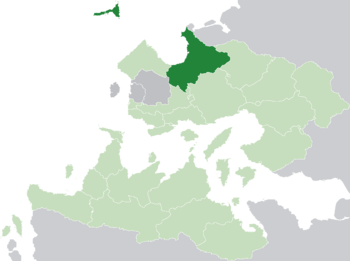 Location of Arimathea (dark green) in the Trellinese Empire (light green)