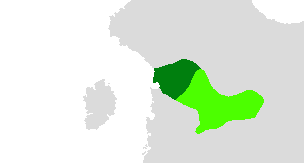 The League of Zha'tar (light green) and Ledh ti'Gara (dark green) at their greatest territorial extent, c. 550 BC