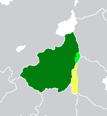 Hacyinian territory under central control in dark green, uncontrolled territory in light green
