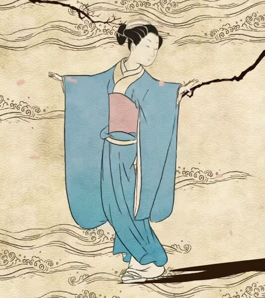 File:Dancing woman in blue kimono.jpg