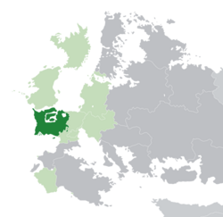 Location of Lindenholt within Ventismar indicated with dark green, members of the VU are light green.