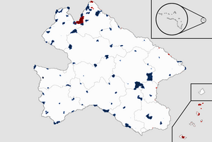 Map of heritage reservations around Morrawia (red and dark red areas are tribal reservations and blue and dark blue areas are community lands)