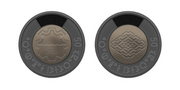 50 qarit coin: 27.0 mm × 2.0 mm, 4.5 g, bronze-plated steel core with a black nickel-plated steel ring