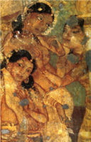 Section of mural in the Priyadevakala cave, 5-7th centuries.