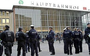 Vierz police guarding Bertenau Central Station, June 2011.jpg