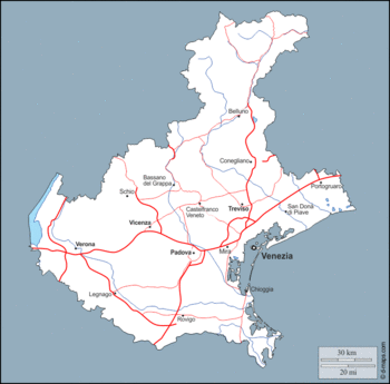 Kingdom of Venice with major cities, roads and idrography