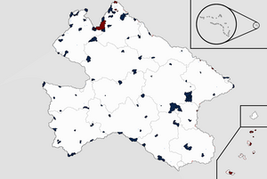 Map of heritage reservations around Morrawia (red and dark red areas are tribal reservations and blue and dark blue areas are community lands)