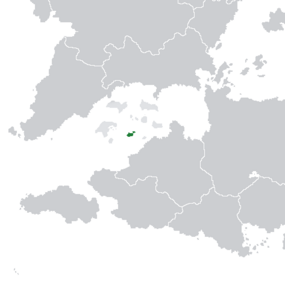 Location of Carucere (green), within the Golden Isles (light grey)