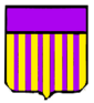           The Coat of Arms is a badge with 13 stripes variation from yellow to purple.