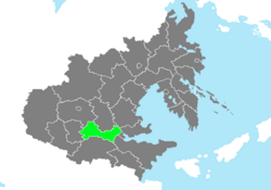 Location of Changbaek Province in Zhenia marked in green.