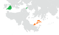 Map indicating locations of Latium and Pulau Keramat