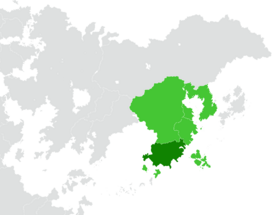 The Huang dynasty at its greatest extent in 1760 shown in dark green; land claimed but uncontrolled shown in light green.