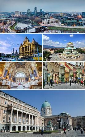 Clockwise from top: Sentralny skyline and the Ilvev River, the Cathedral of St. Konstantin, the historic Barutsev district, the Duzni Citadel, interior of the House of Gyviai, and Darovskiya Town Hall.