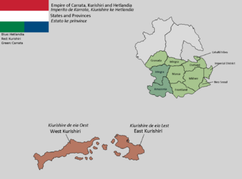 Location of Imperito de Karrata, Kiurishire ke Hetlandia Empire of Carrata, Kurishiri and Hetlandia