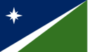 Diagonal tricolor (Blue, white, green) with a eight-pointed white star in the corner of the blue.