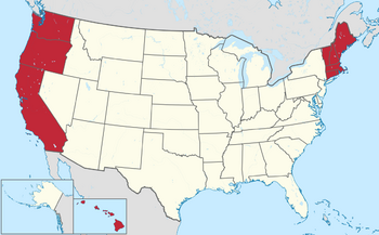 A map showing the Free States in the war *  New California (from October 2031) *  New England (from November 2031) *  Willamette (from January 2032) *  Hawaii Republic (from July 2032)