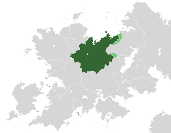 Liothidia in green, claimed but uncontrolled regions shown in light green, Belisaria in grey.
