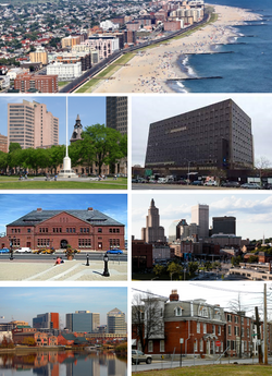 Clockwise from top: Sanfolk beach and waterfront, City Hall, Financial Quarter, Quincy Hill, Williamsburg,Trumbull Station, and Sanfolk Green