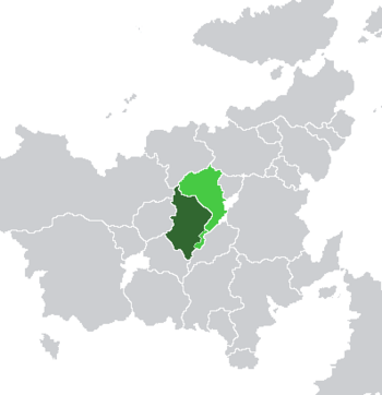 Location of West Miersa (dark green) and claimed but uncontrolled territories (light green) in Euclea.