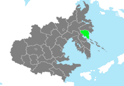 Location of Donghae South Province in Zhenia marked in green.