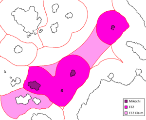 Map showing Mikochi's EEZ and claimed EEZ