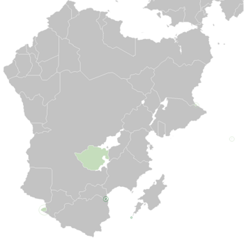 Location of Rhodeland (dark green) <br> - in the Rhodinia Area (light green)