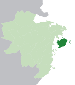The island of Ceria, Thennia, Escitria, and Ebias (dark green) in the Constitutiona Monarchy of Aquitayne (light green)