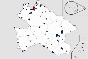 Map of heritage reservations around Morrawia (red and dark red areas are tribal reservations and blue and dark blue areas are community lands)