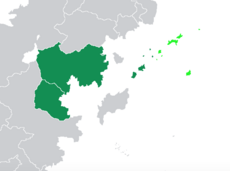 Location of the Brown Sea Community (dark green) in Coius, light green are claimed territories of member states.