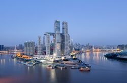 Skyline of Riverside Downtown Geonju.