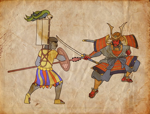 Depiction of A Xaliecan Warrior Fighting A Sen-ōkami.png