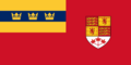 The flag of the Dominion of Labradoria, bearing an Anglian flag in the canton and an Anglian coat of arms.