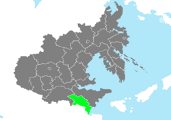 Location of Cheonghae Province in Zhenia marked in green.
