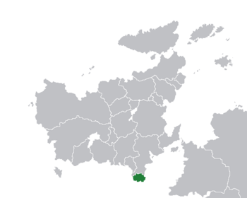 Location of the Austerian People's Republic (green) in Euclea (light grey)