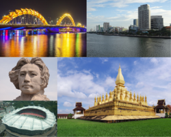 Clockwise from top-left: Kung Financial District • Gogajedaiza • National Workers Stadium • Statue to Zadavana Goube • Yellow Dragon Bridge