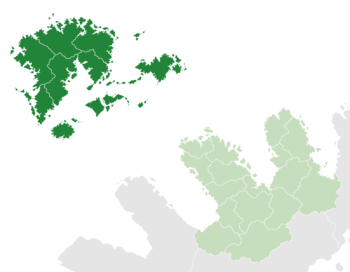 The Maltropian Islands (dark green) in Maltropia (light green)