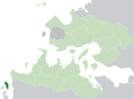 Location of Kur'zhet (dark green) in the Trellinese Empire (light green)