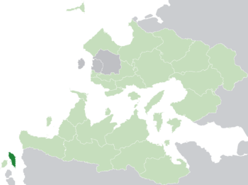 Location of Kur'zhet (dark green) in the Trellinese Empire (light green)
