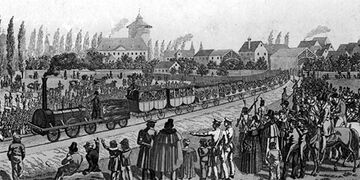 Inauguration of the first railway line between Genoa and Baarlouw in 1839.