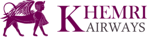 A purple sphinx on the left, with the word "Khemri" in purple and the word "Airways" in grey on the right.