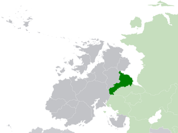 Location of East Miersa (dark green) in Asura (light grey) and the Aeian Socialist Union (light green).
