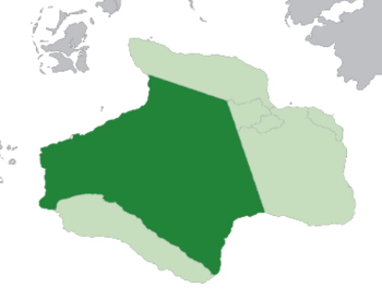 Location of the Blackhelm Confederacy (dark green) in the Hesperidesian Union (light green)