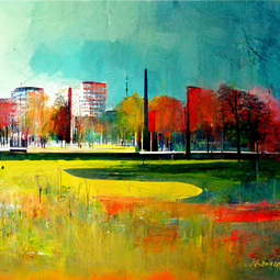 Nelis Meyer's 2002 Abstract painting of the Loykensbrêge district is an example of modern abstract paintings.