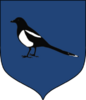 A shield with a magpie on a blue background