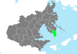 Location of Namhae Province in Zhenia marked in green.