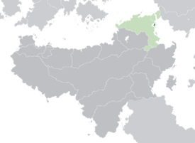 Location of Aretias (dark green) – claimed territories (light green) – in Scipia (dark grey)