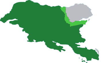 Xevden in the early 20th century. Light green denotes territories lost to Alscia during the Alscian Border War.