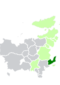 Auratia (dark green) and the Euclean Community (light green) in Euclea.