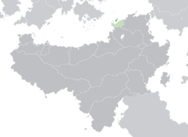 Location of Mysia (dark green) – claimed territories (light green) – in Scipia (dark grey)