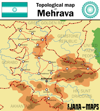 Geographical map of Mehrava, including major cities and roads.